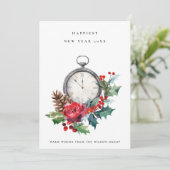 CORPORATE RED HOLLY BERRY NIEUWJAARSKLOK FEESTDAGENKAART (Staand voorkant)