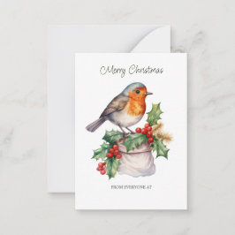 Corporate Red Robin Holly Christmas Flat Note Kaar Notitiekaartje
