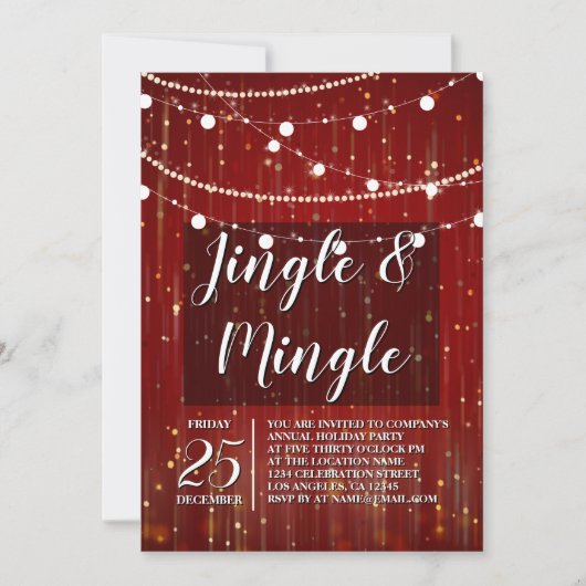 Corporate Red String Lights Jingle en Mingle Kaart (Voorkant)