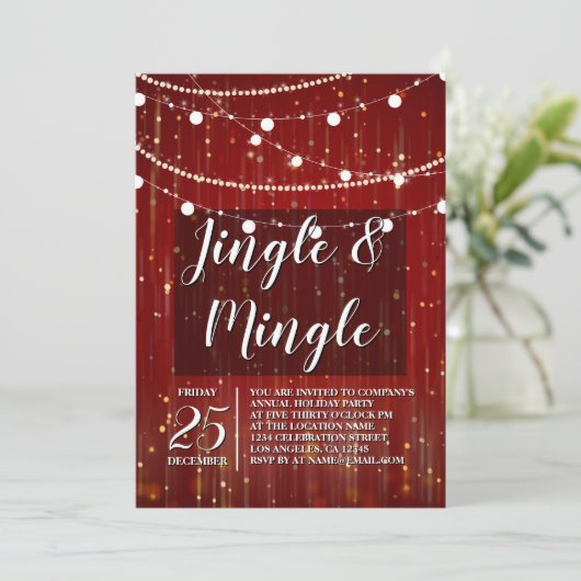 Corporate Red String Lights Jingle en Mingle Kaart (Staand voorkant)
