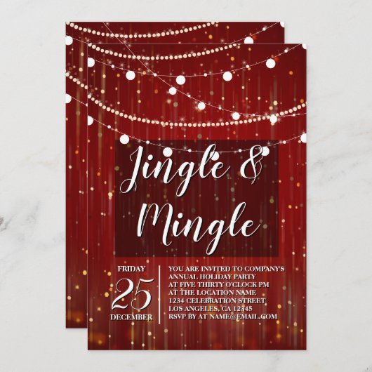 Corporate Red String Lights Jingle en Mingle Kaart (Voorkant / Achterkant)