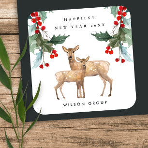 CORPORATE ROOD GROEN HOLLY BERRY HERTEN DUO NIEUWJ VIERKANTE STICKER
