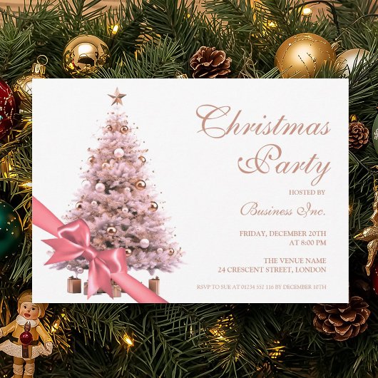 Corporate Rose Gold Christmas Tree Bow Holiday Kaart