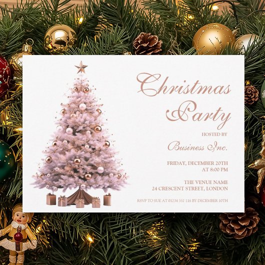 Corporate Rose Gold Christmas Tree Holiday Party Kaart