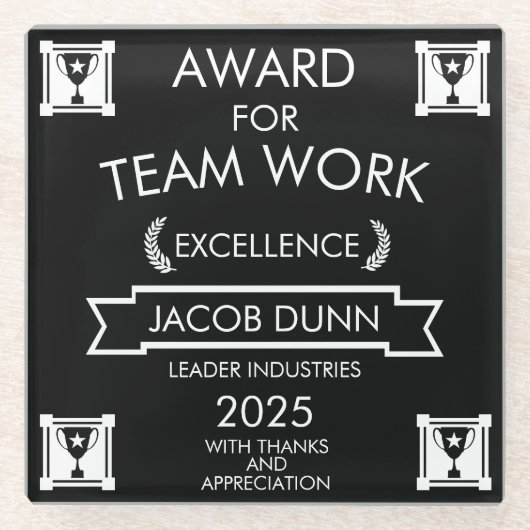 Corporate Staff Team Work Award Glazen Onderzetter (Voorkant)