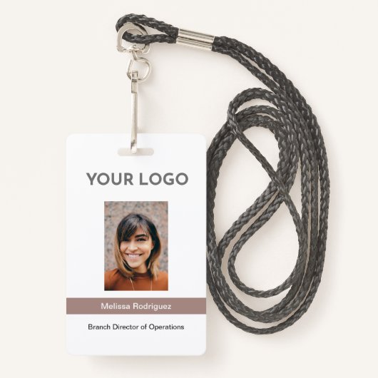 Corporate Taupe Employee Photo ID Badge (Voorkant met draagriem)