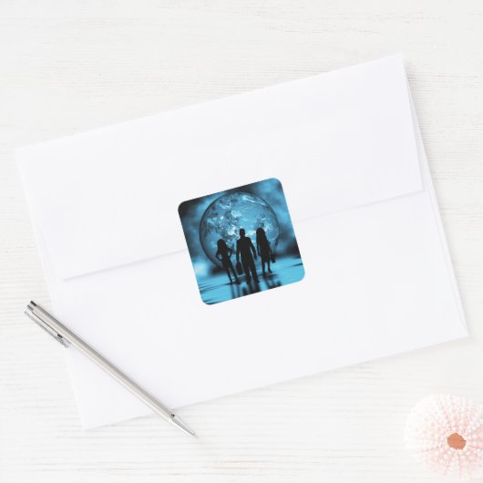 Corporate Team Silhouette Futuristic Business Vierkante Sticker (Envelop)