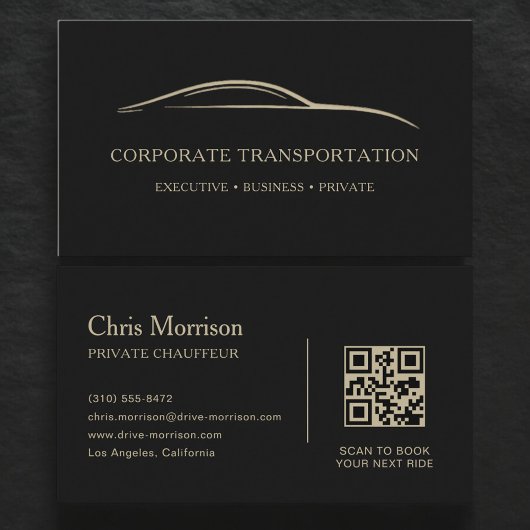 Corporate Transportation QR Code Black & Gold Visitekaartje