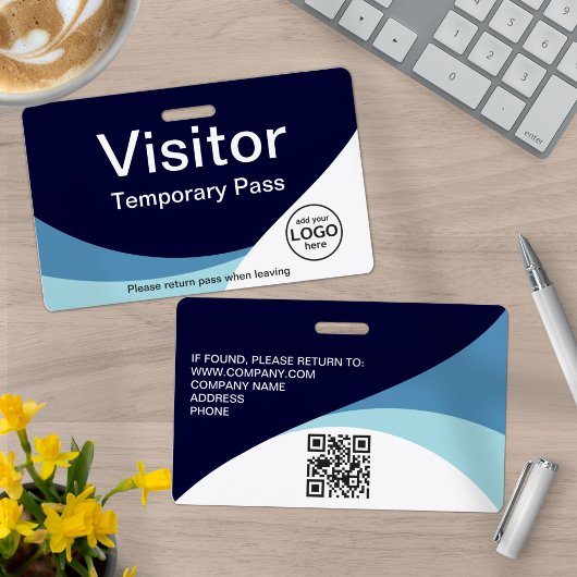 Corporate Visitor Pass aangepaste QR-code blauw Badge