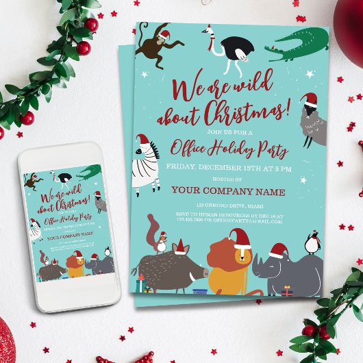 Corporate Wildlife Animals Christmas Party Kaart