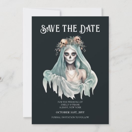 Corpse Bride Mint Halloween Save the Date Kaart (Voorkant)