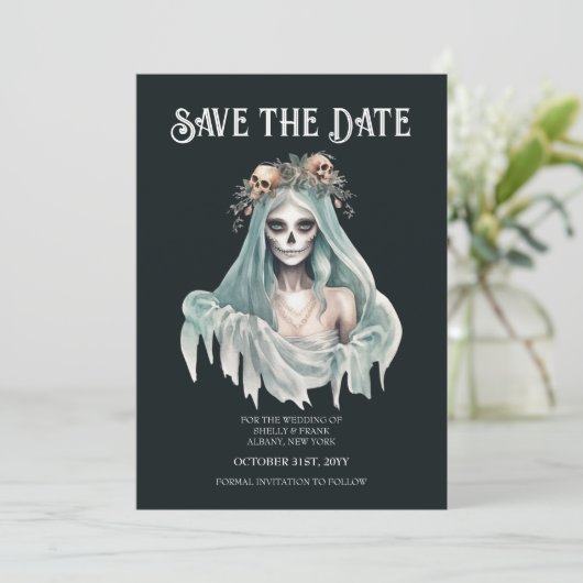 Corpse Bride Mint Halloween Save the Date Kaart (Staand voorkant)