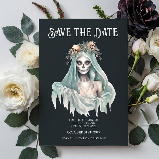 Corpse Bride Mint Halloween Save the Date Kaart