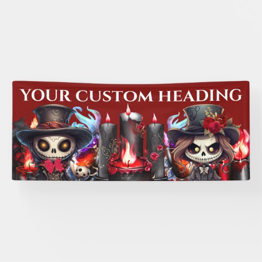 Corpse bruid bruidegom skelet paar kaarsen gotisch spandoek (Horizontaal)