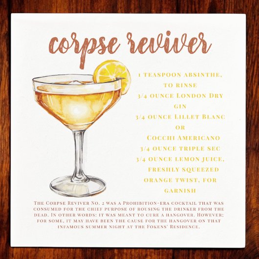 Corpse Reviver Cocktail Drink Recept Kaart Servet