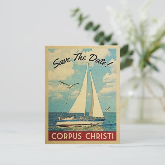 Corpus Christi Save the Date Sailboat Nautical Aankondigingskaart (Staand voorkant)