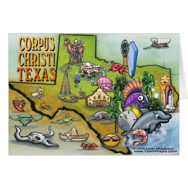Corpus Christi Tx Cartoon Map (Voorkant Horizontaal)