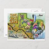 Corpus Christi Tx Cartoon Map Briefkaart (Voorkant / Achterkant)