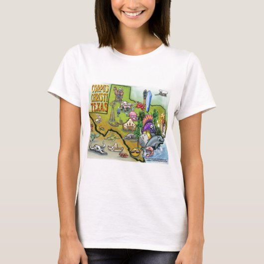 Corpus Christi Tx Cartoon Map T-shirt (Voorkant)