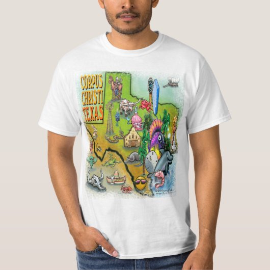 Corpus Christi Tx Cartoon Map T-shirt (Voorkant)