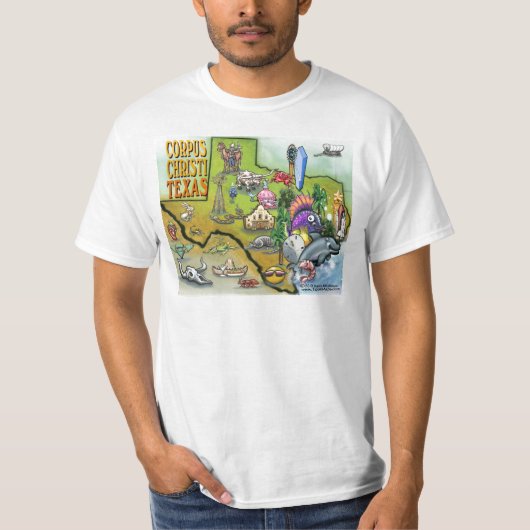 Corpus Christi Tx Cartoon Map T-shirt (Voorkant)