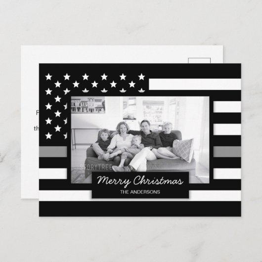 Correcte Thin Grey Line American Flag Photo Feestdagenkaart (Voorkant / Achterkant)