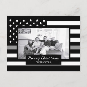 Correcte Thin Grey Line American Flag Photo Feestdagenkaart