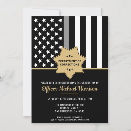 Correctiebeambte Afstuderen Thin Silver Line Kaart (Voorkant)