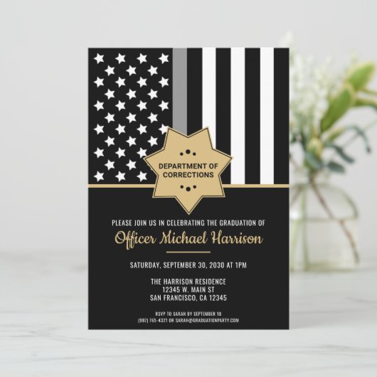 Correctiebeambte Afstuderen Thin Silver Line Kaart (Staand voorkant)