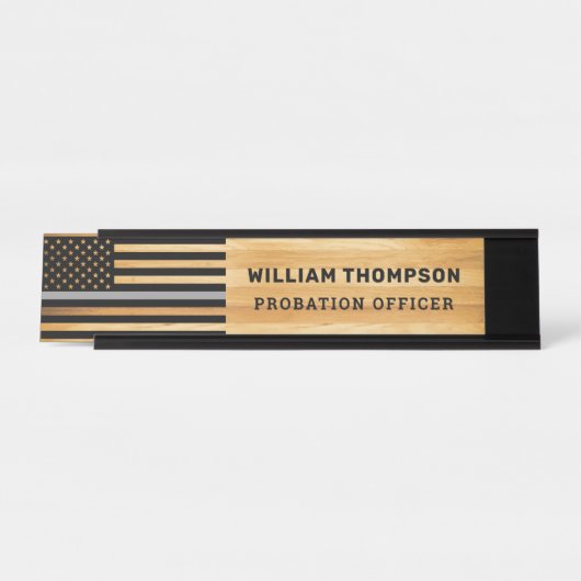 Correctiebeambte Thin Grey Line Rustic Wood Bureau Naambordje (Voorkant)