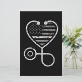 Correcties Zonneurse Thin Grey Line Heart US Flag Briefpapier (Staand voorkant)