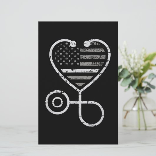 Correcties Zonneurse Thin Grey Line Heart US Flag Briefpapier (Staand voorkant)
