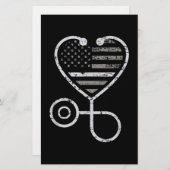 Correcties Zonneurse Thin Grey Line Heart US Flag Briefpapier (Voorkant / Achterkant)