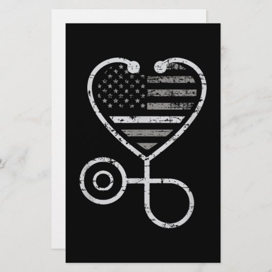 Correcties Zonneurse Thin Grey Line Heart US Flag Briefpapier (Voorkant / Achterkant)