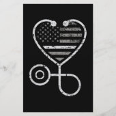 Correcties Zonneurse Thin Grey Line Heart US Flag Briefpapier (Voorkant)
