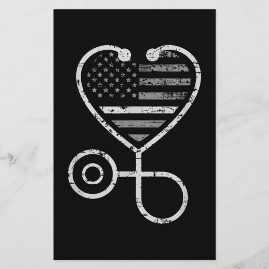 Correcties Zonneurse Thin Grey Line Heart US Flag Briefpapier (Voorkant)