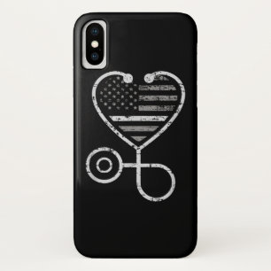 Correcties Zonneurse Thin Grey Line Heart US Flag Case-Mate iPhone Case