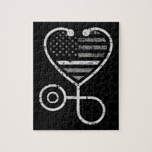 Correcties Zonneurse Thin Grey Line Heart US Flag Legpuzzel (Verticaal)