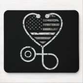 Correcties Zonneurse Thin Grey Line Heart US Flag Muismat (Voorkant)