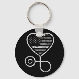 Correcties Zonneurse Thin Grey Line Heart US Flag Sleutelhanger