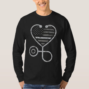 Correcties Zonneurse Thin Grey Line Heart US Flag T-shirt