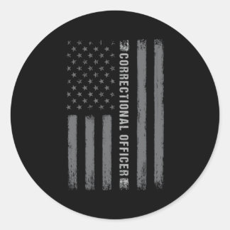 Correctionele officier op rug Amerikaanse vlag Ronde Sticker