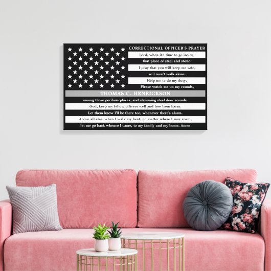 Correctionele officieren bidden dunne grijze lijn canvas afdruk (Insitu (Woonkamer))