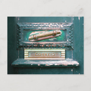 Correio Mail Slot Old Wood door Azoren Portugal Briefkaart