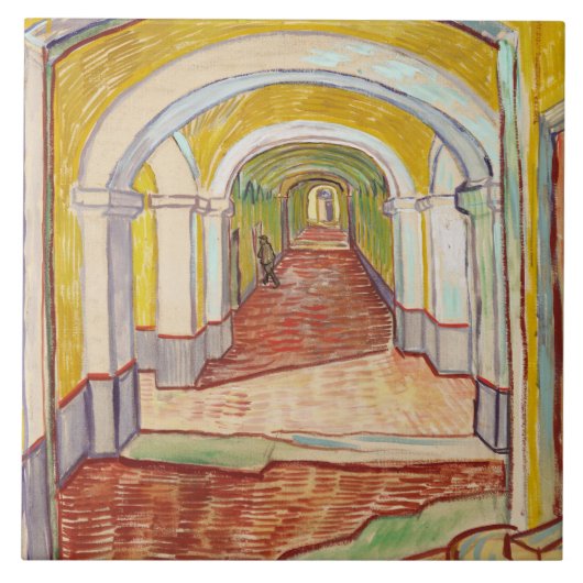 Corridor in de Asiel (door Vincent van Gogh) Tegeltje (Voorkant)