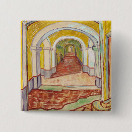 Corridor in de Asiel (door Vincent van Gogh) Vierkante Button 5,1 Cm