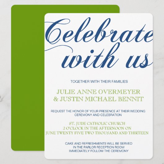 Corrin Calligraphy Wedding Invitation Kaart (Voorkant / Achterkant)