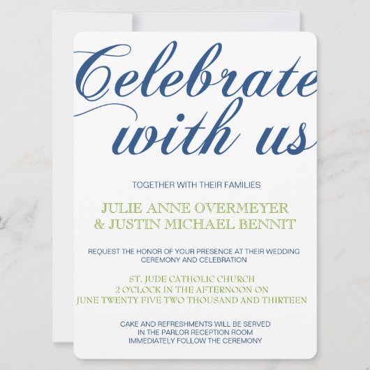 Corrin Calligraphy Wedding Invitation Kaart (Voorkant)