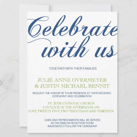 Corrin Calligraphy Wedding Invitation Kaart (Voorkant)