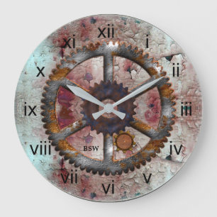 Corroded Blue and Rust Steampunk Wall Clock Grote Klok